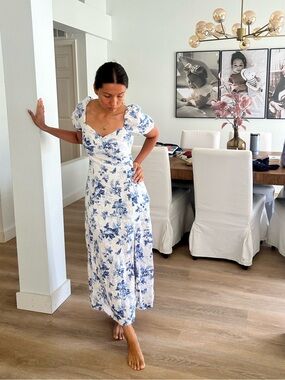 & Other Stories White Maxi Dress with Blue Floral Print